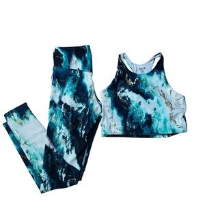 Blue and White Marble Print Activewear Set
